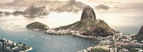 Rio de Janeiro seen from above, with its headlands and the sea